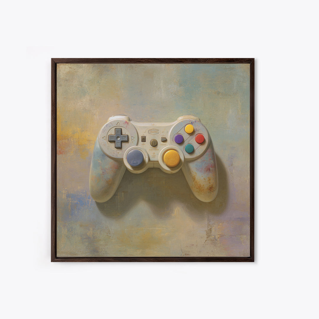 Old School Game Controller Framed Canvas Print, Game Room Art, Gallery Decor, Game Room Decor, Fine Art, Play, Contemporary Art, GRA-1x1-78