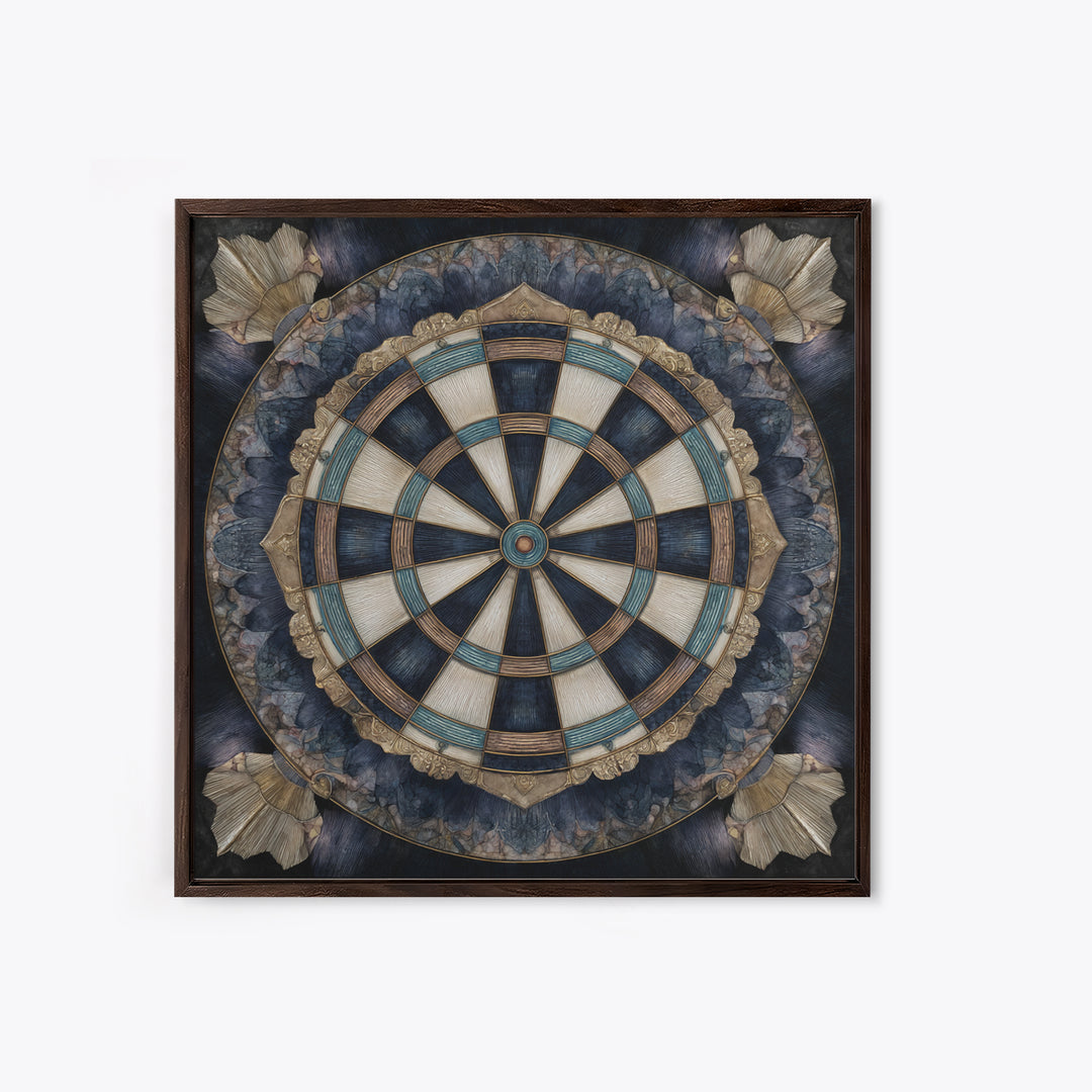 Dartboard Bullseye with Dynamic Motion Framed Canvas Print, Game Room Art, Black Art, Game Room Decor, Fine Art, Play, GRA-1x1-8