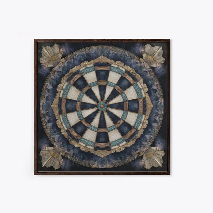 Dartboard Bullseye with Dynamic Motion Framed Canvas Print, Game Room Art, Black Art, Game Room Decor, Fine Art, Play, GRA-1x1-8