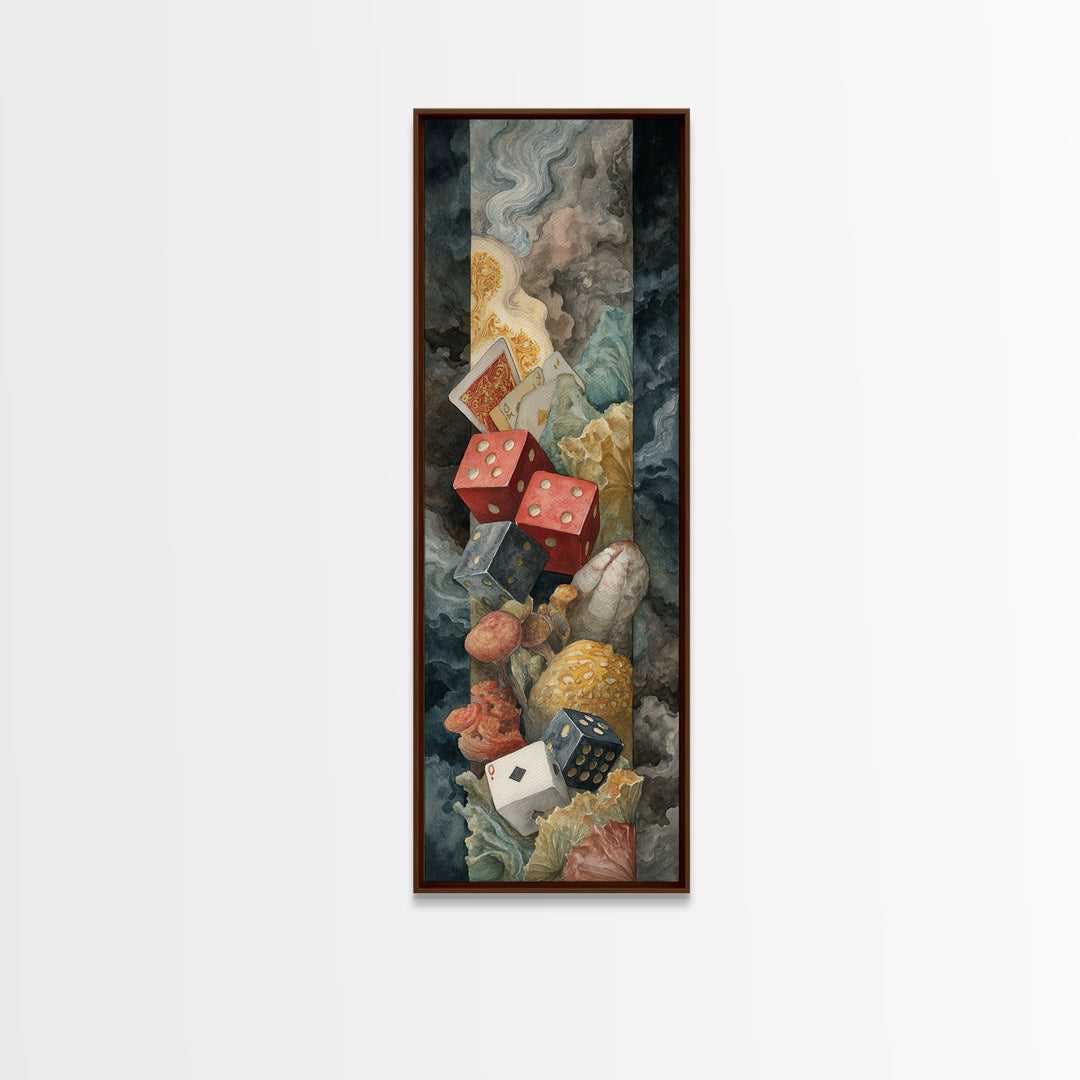 Playing Cards and Dice Framed Canvas Print, Game Room Art, Home Decor, Game Room Decor, Abstract Art, Play, Wall Art Set, GRA-1x3-15