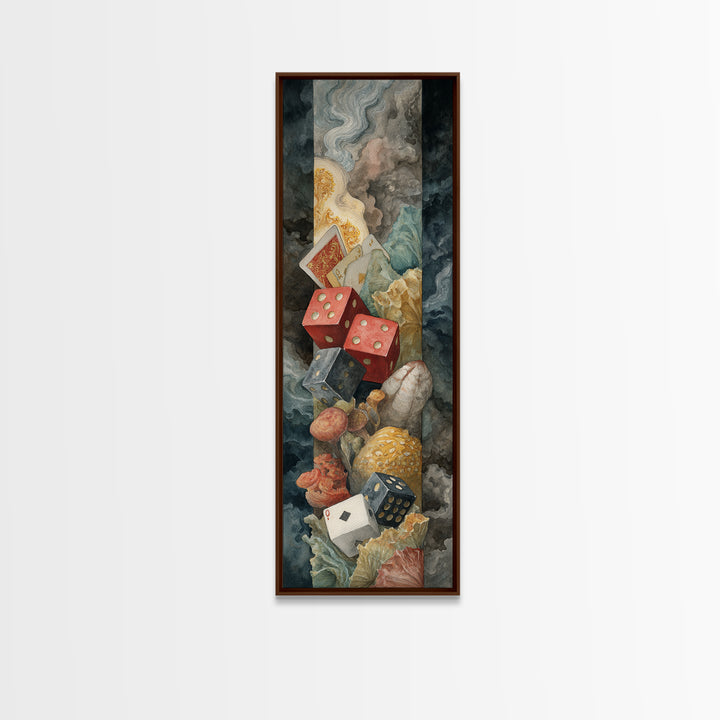 Playing Cards and Dice Framed Canvas Print, Game Room Art, Home Decor, Game Room Decor, Abstract Art, Play, Wall Art Set, GRA-1x3-15