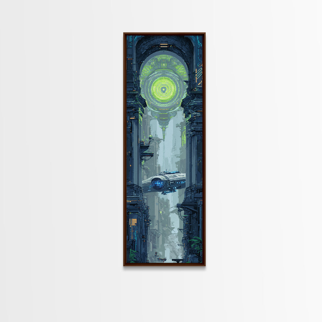 Arcade Spaceship Pixel Art Scene Canvas Print, Game Room Art, Contemporary Art, Game Room Decor, Play, Bedroom Wall Art, GRA-1x3-7