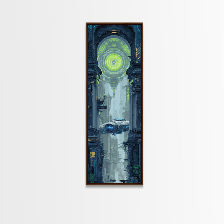Arcade Spaceship Pixel Art Scene Canvas Print, Game Room Art, Contemporary Art, Game Room Decor, Play, Bedroom Wall Art, GRA-1x3-7