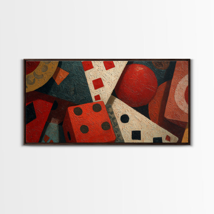 Playing Cards and Dice Framed Canvas Print, Game Room Art, Canvas Wall Art, Game Room Decor, Watercolor Art, Play, GRA-2x1-23
