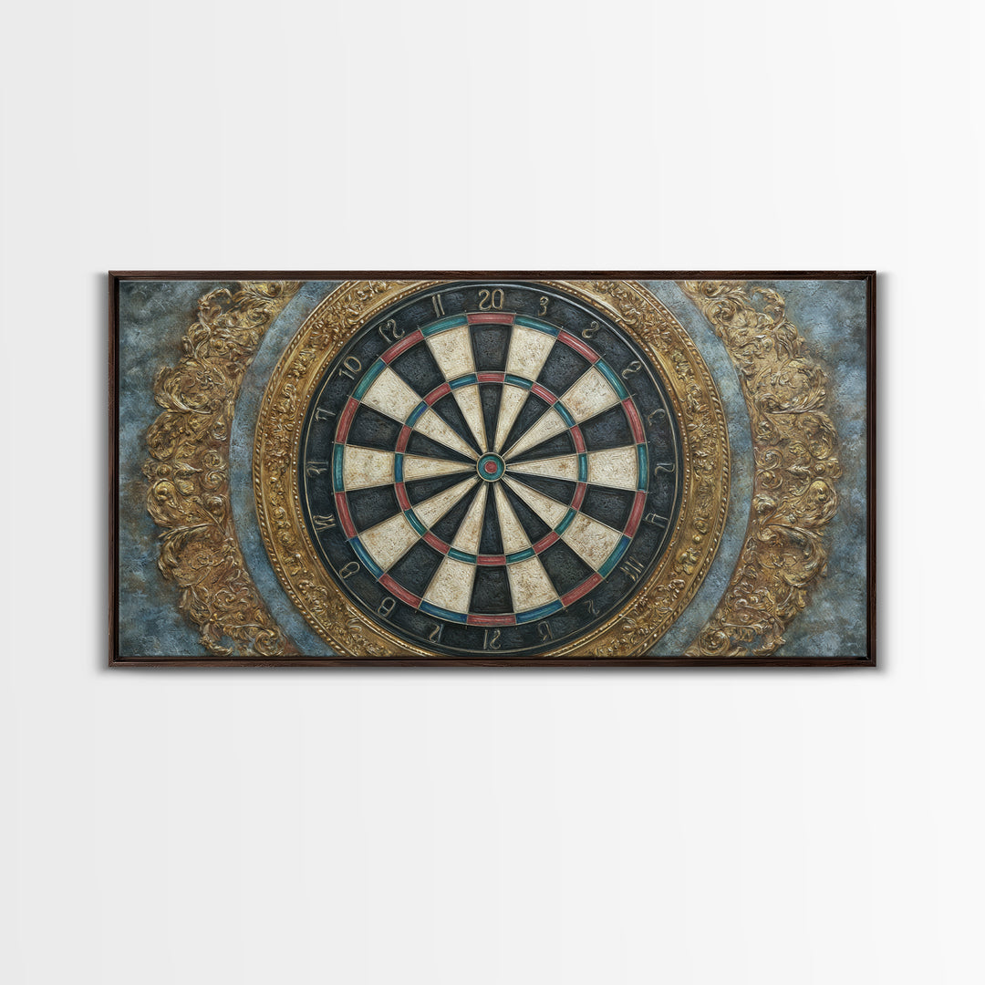 Dartboard Bullseye with Dynamic Motion Framed Canvas Print, Game Room Art, Minimalist Decor, Game Room Decor, Fine Art, Play, GRA-2x1-28