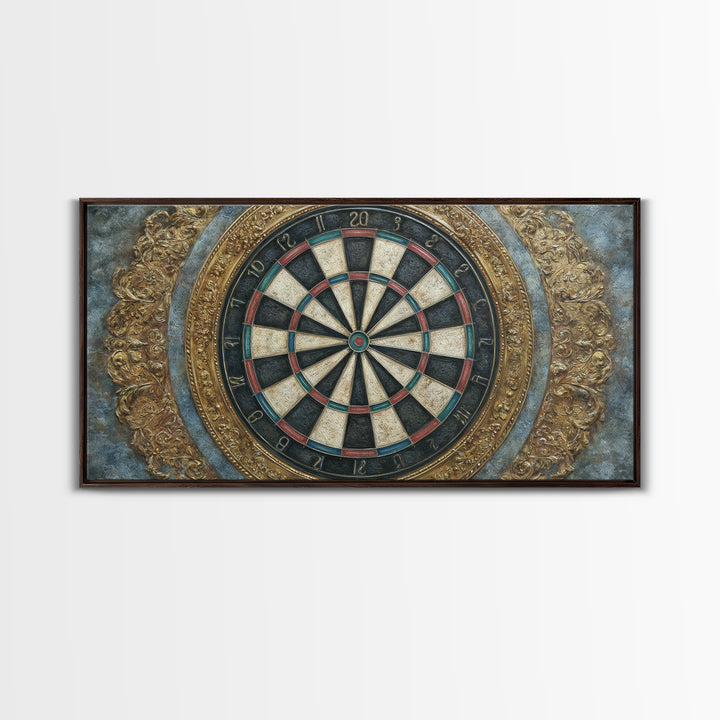 Dartboard Bullseye with Dynamic Motion Framed Canvas Print, Game Room Art, Minimalist Decor, Game Room Decor, Fine Art, Play, GRA-2x1-28
