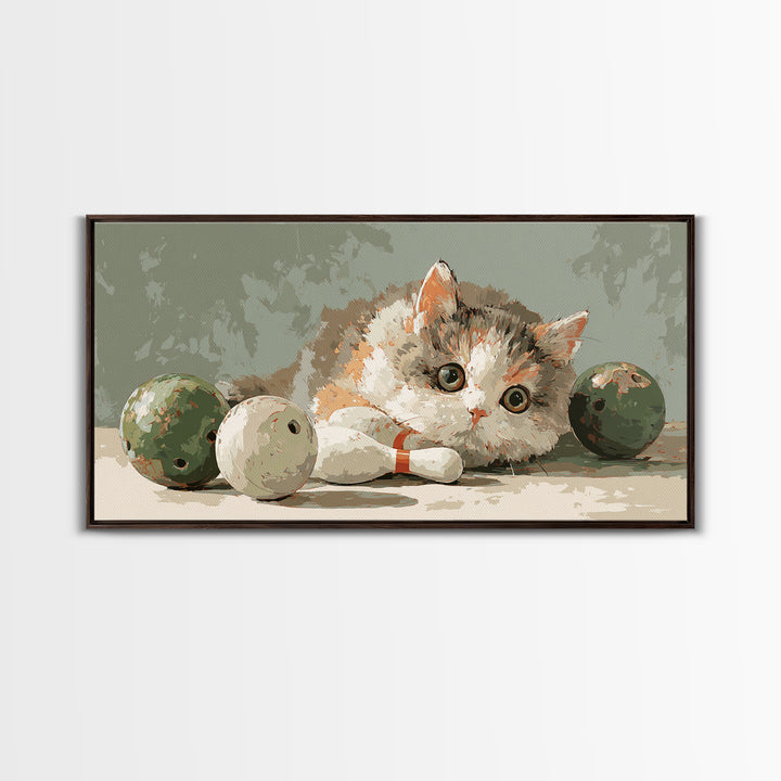 Bowling Ball and Pins Framed Canvas Print, Game Room Art, Art Print, Game Room Decor, Fine Art, Play, Canvas Art, Black Art, GRA-2x1-34
