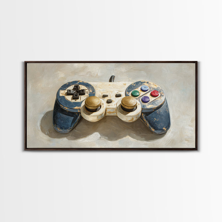 Old School Game Controller Framed Canvas Print, Game Room Art, Minimalist Decor, Game Room Decor, Play, Modern Wall Art, GRA-2x1-50