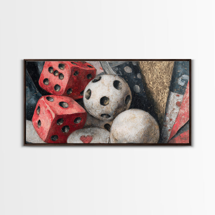 Playing Cards and Dice Canvas Print, Game Room Art, Unique Home Decor, Game Room Decor, Abstract Art, Play, Boho Decor, GRA-2x1-71