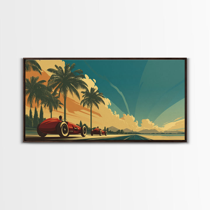 Retro Racing Car Game Poster Without Text Framed Canvas Print, Game Room Art, Luxury Decor, Game Room Decor, Fine Art, Play, GRA-2x1-8