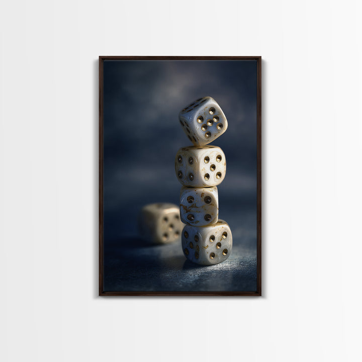 Tabletop Dice Rolling Through Dramatic Light Canvas Print, Game Room Art, Canvas Wall Art, Game Room Decor, Fine Art, Play, GRA-2x3-49