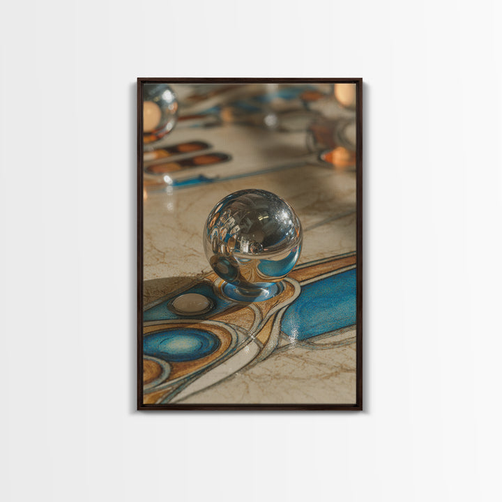 Pinball Silver Ball Framed Canvas Print, Game Room Art, Canvas Art, Game Room Decor, Oil Painting, Play, Living Room Art, GRA-2x3-53