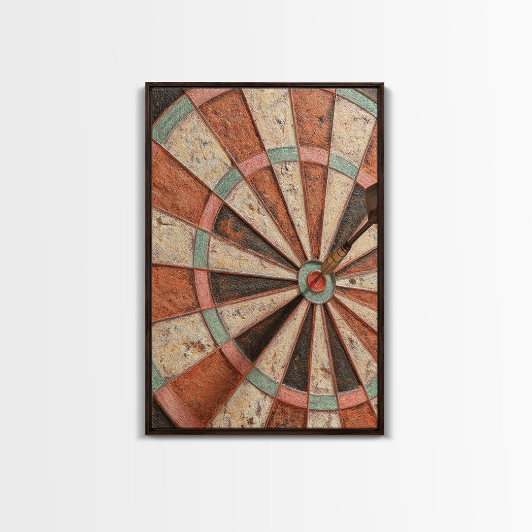 Dartboard Bullseye with Dynamic Motion Framed Canvas Print, Game Room Art, Room Decor, Game Room Decor, Fine Art, Play, GRA-2x3-64