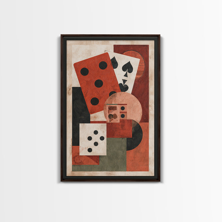 Playing Cards and Dice Framed Canvas Print, Game Room Art, Gamer Gifts, Game Room Decor, Abstract Art, Play, Original Artwork, GRA-2x3-83