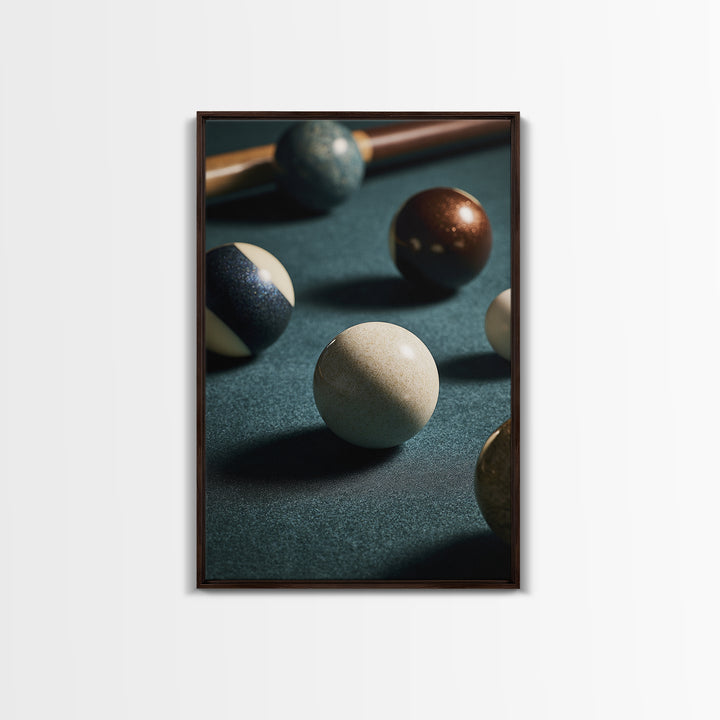 Pool Cue and Chalk on Green Felt Framed Canvas Print, Game Room Art, Canvas Art, Game Room Decor, Play, Living Room Art, GRA-2x3-90