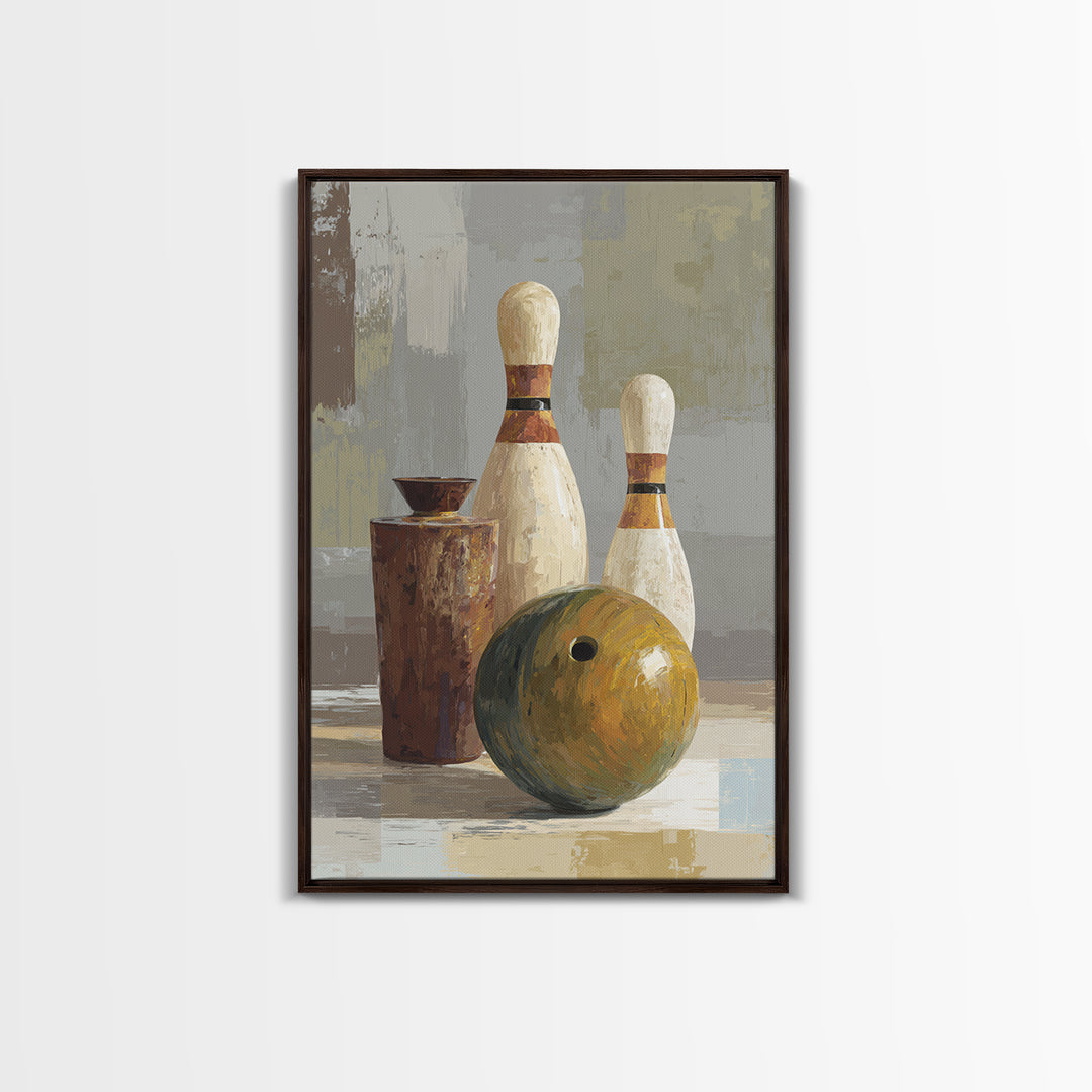 Bowling Ball and Pins Framed Canvas Print, Game Room Art, Black Art, Game Room Decor, Fine Art, Play, Playroom Art, Pop Art, GRA-2x3-94
