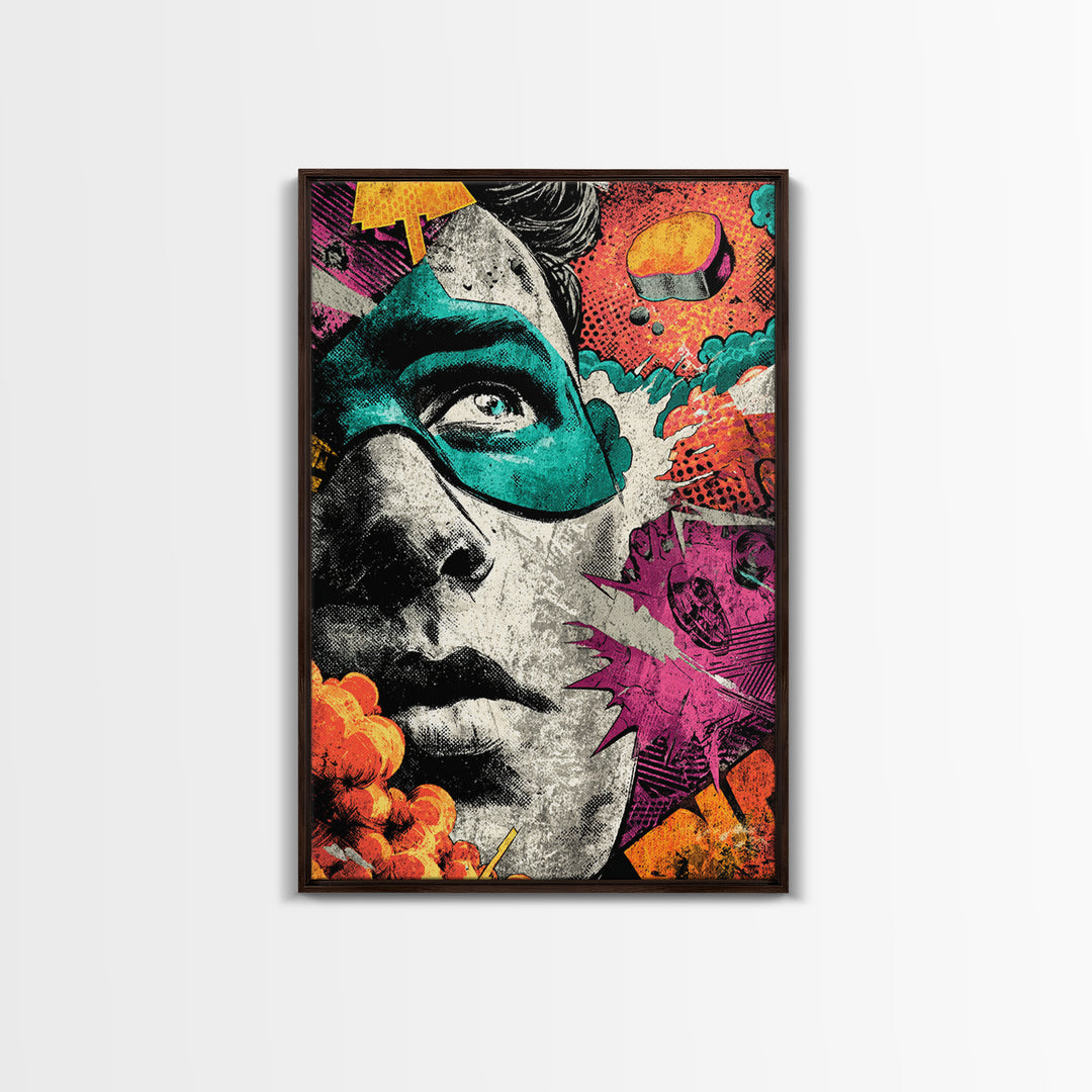 Comic Style Explosion with Game Icons Canvas Print, Game Room Art, Trendy Wall Art, Game Room Decor, Oil Painting, Play, GRA-2x3-95
