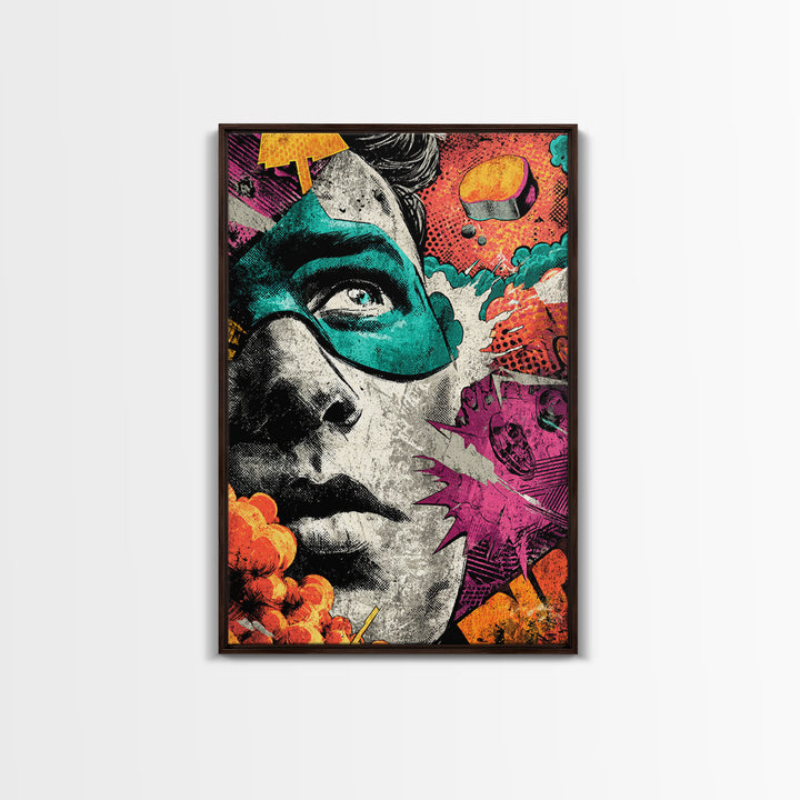 Comic Style Explosion with Game Icons Canvas Print, Game Room Art, Trendy Wall Art, Game Room Decor, Oil Painting, Play, GRA-2x3-95