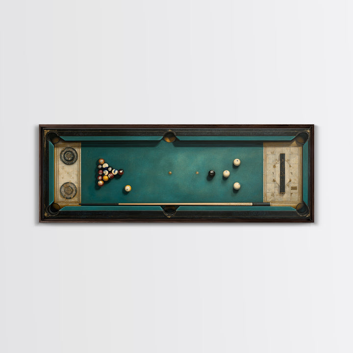 Pool Cue and Chalk on Green Felt Framed Canvas Print, Game Room Art, Original Art, Game Room Decor, Play, Trendy Wall Art, GRA-3x1-2