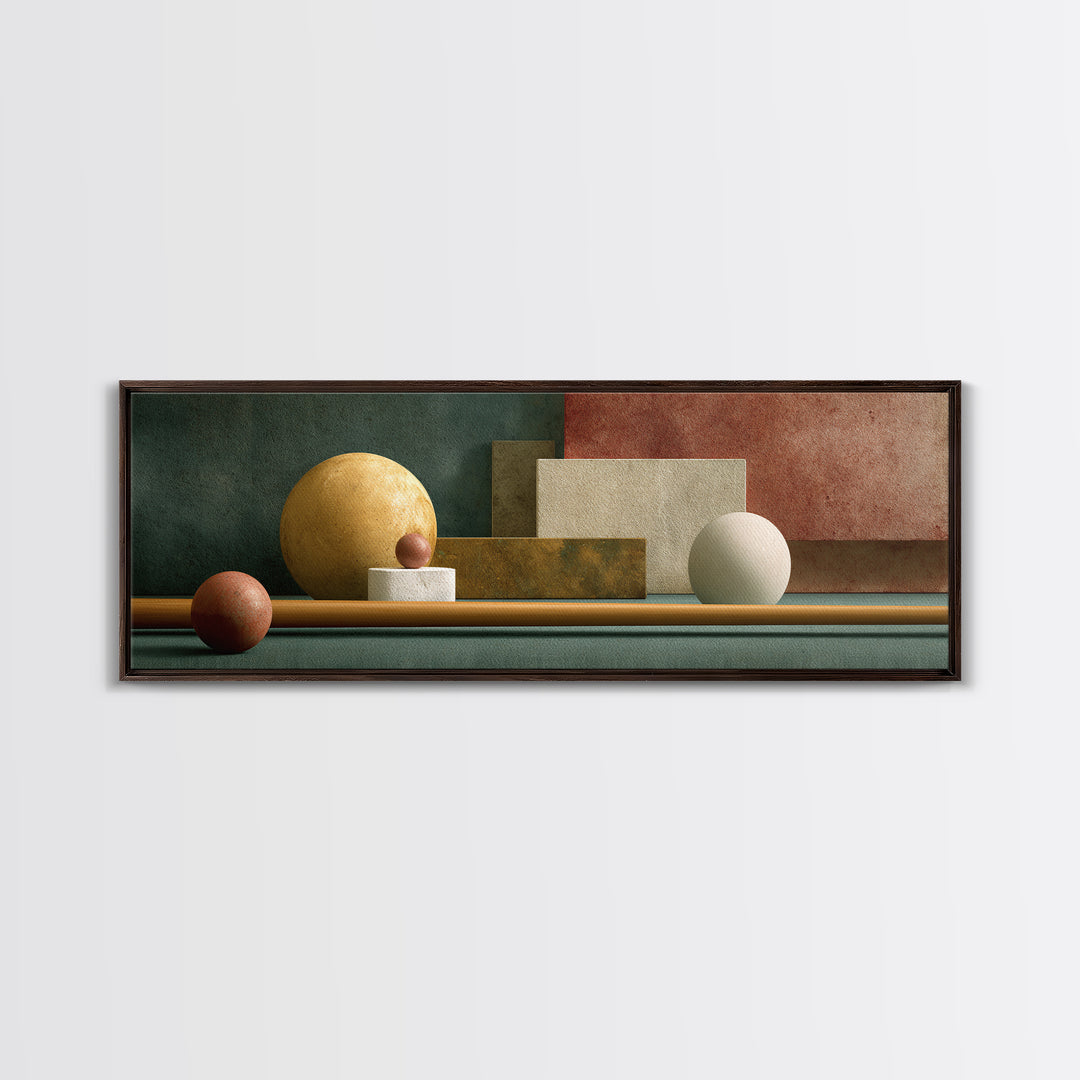 Pool Cue and Chalk on Green Felt Canvas Print, Game Room Art, Modern Wall Art, Game Room Decor, Watercolor Art, Play, GRA-3x1-26