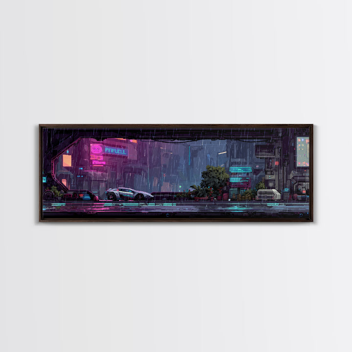Arcade Spaceship Pixel Art Scene Framed Canvas Print, Game Room Art, Wall Art, Game Room Decor, Play, Bedroom Wall Art, GRA-3x1-59