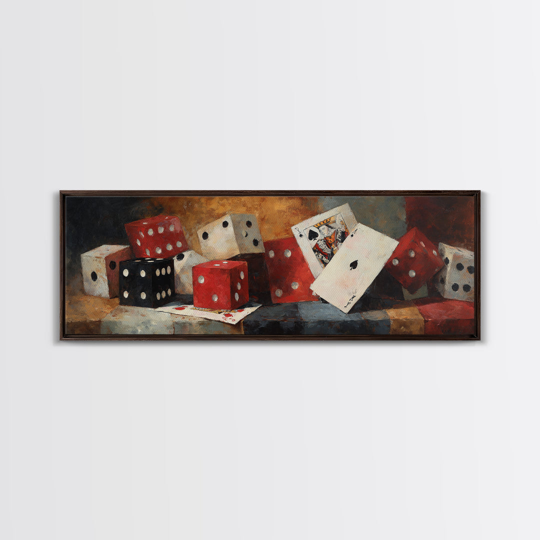 Playing Cards and Dice Framed Canvas Print, Game Room Art, Black Art, Game Room Decor, Abstract Art, Play, Playroom Art, GRA-3x1-67
