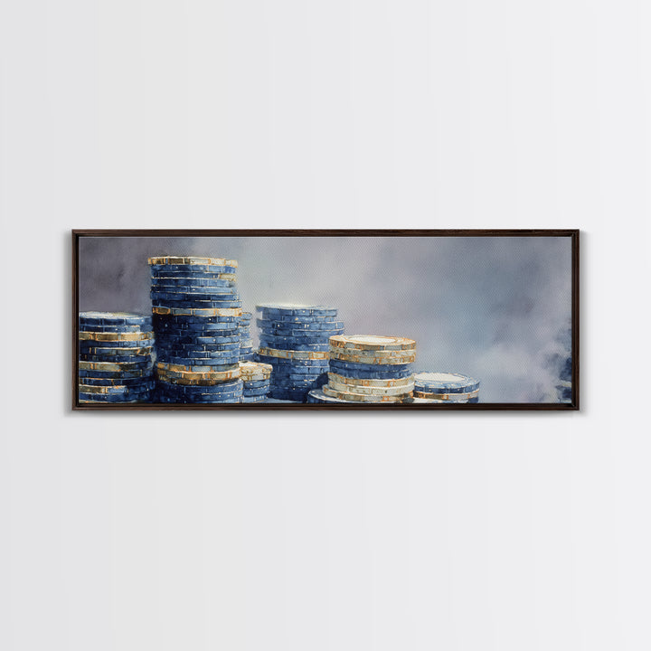 Poker Chips Stacked Like Casino Still Life Canvas Print, Game Room Art, New Home Gift, Game Room Decor, Fine Art, Play, GRA-3x1-71