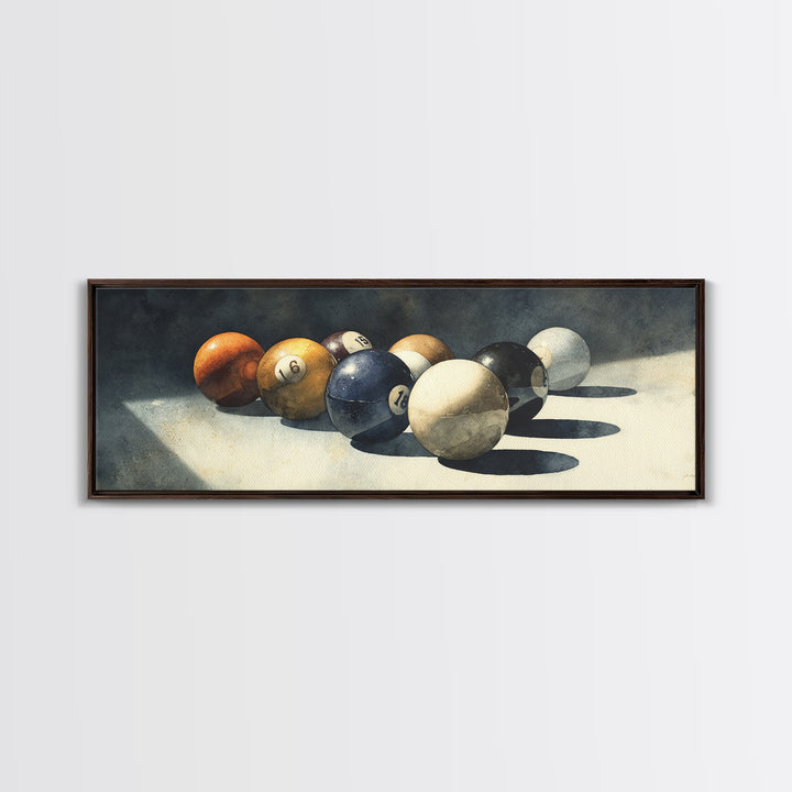 Billiards Eight Ball Framed Canvas Print, Game Room Art, Playroom Art, Game Room Decor, Fine Art, Play, Modern Decor, GRA-3x1-90