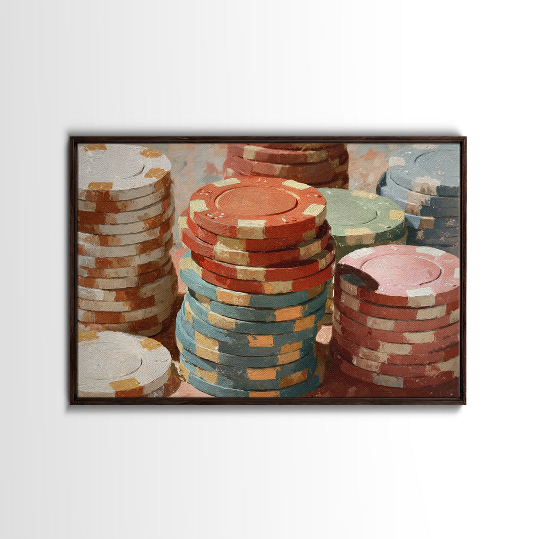 Poker Chips Stacked Like Casino Still Life Canvas Print, Game Room Art, Pop Art, Game Room Decor, Play, Fine Art Print, GRA-3x2-11