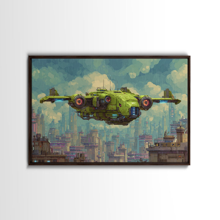 Arcade Spaceship Pixel Art Scene Framed Canvas Print, Game Room Art, Black Woman Art, Game Room Decor, Fine Art, Play, GRA-3x2-23