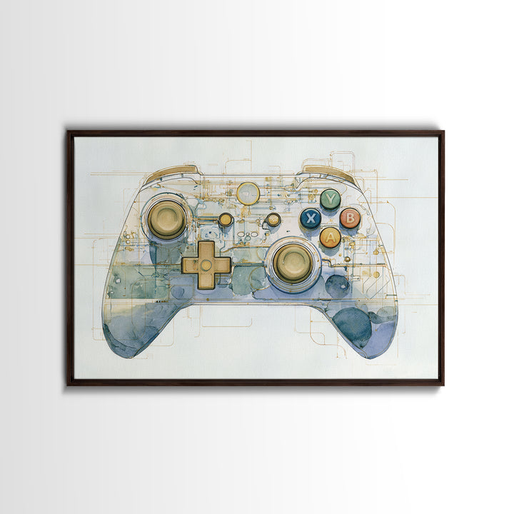 Old School Game Controller Canvas Print, Game Room Art, Trendy Wall Art, Game Room Decor, Watercolor Art, Play, GRA-3x2-34