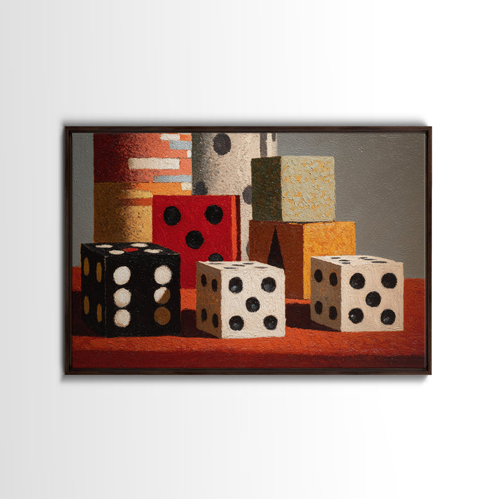 Playing Cards and Dice Framed Canvas Print, Game Room Art, Game Room Decor, Oil Painting, Play, African American Art, GRA-3x2-55