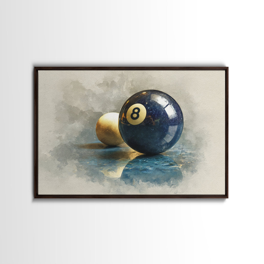 Billiards Eight Ball Framed Canvas Print, Game Room Art, Modern Wall Art, Game Room Decor, Fine Art, Play, Unique Home Decor, GRA-3x2-6
