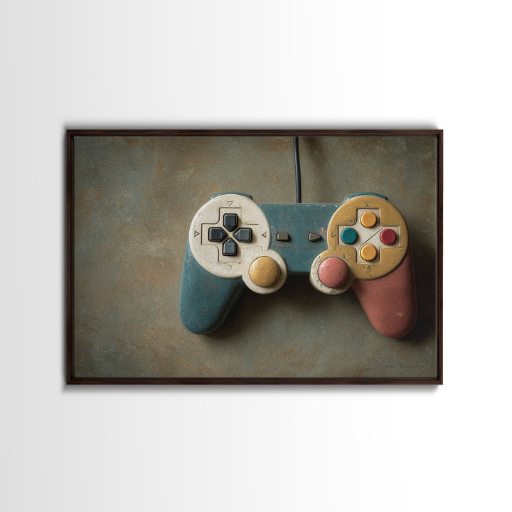 Old School Game Controller Framed Canvas Print, Game Room Art, Unique Home Decor, Game Room Decor, Oil Painting, Play, GRA-3x2-82
