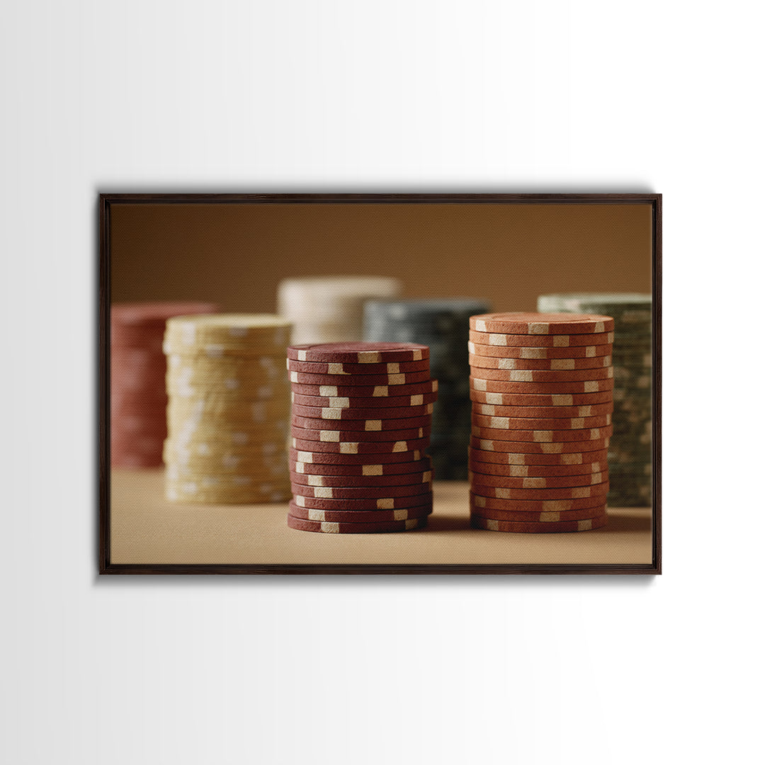 Poker Chips Stacked Like Casino Still Life Canvas Print, Game Room Art, Wall Art, Game Room Decor, Play, Bedroom Wall Art, GRA-3x2-83