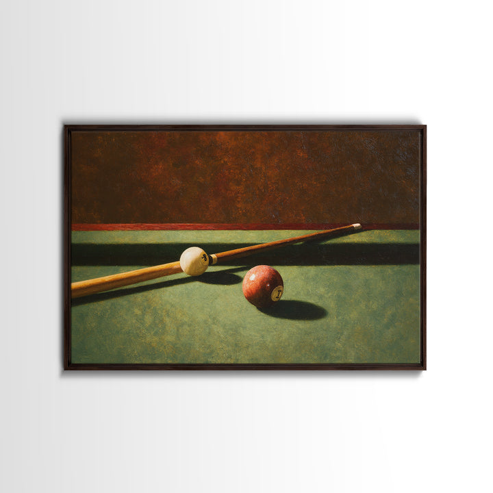 Pool Cue and Chalk on Green Felt Framed Canvas Print, Game Room Art, Masculine Wall Art, Game Room Decor, Fine Art, Play, GRA-3x2-86