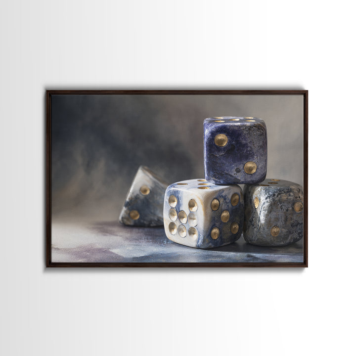 Tabletop Dice Rolling Through Dramatic Light Canvas Print, Game Room Art, Retro Art, Game Room Decor, Fine Art, Play, GRA-3x2-93