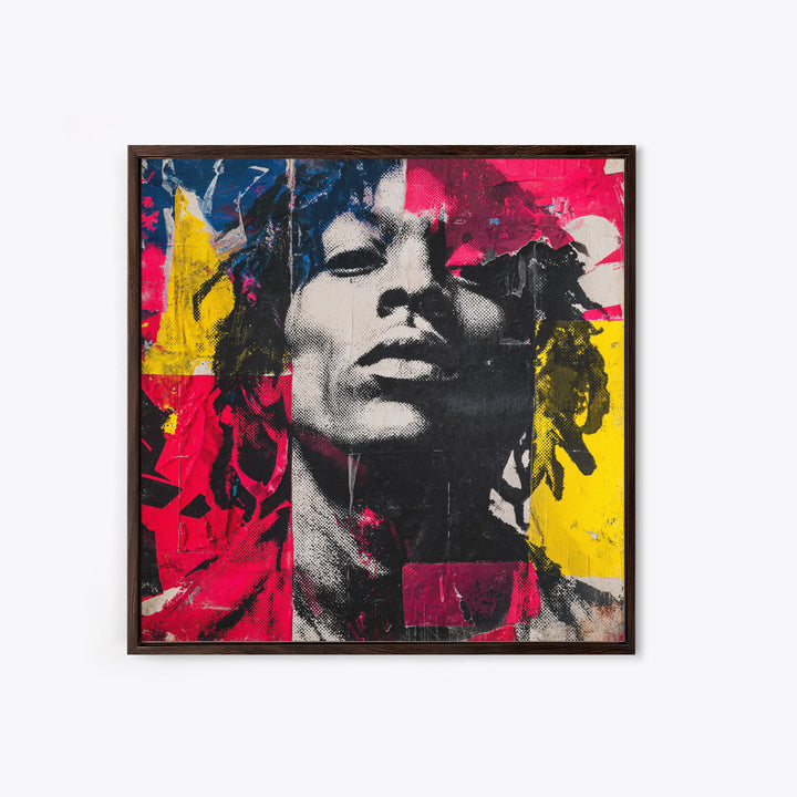 Stencil Portrait with Red and Black Contrast Framed Canvas Print, Graffiti Art, Art, Living Room Decor, Fine Art, Street, GRF-1x1-12