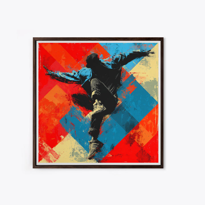 Breakdancer Silhouette over Bright Paint Splashes Framed Canvas Print, Graffiti Art, 3d Wall Art, Living Room Decor, Street, GRF-1x1-2