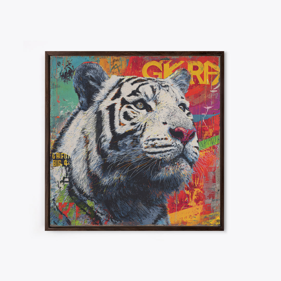 Urban Tiger Portrait Framed Canvas Print, Graffiti Art, Canvas Art, Living Room Decor, Fine Art, Street, Above Bed Decor, GRF-1x1-27