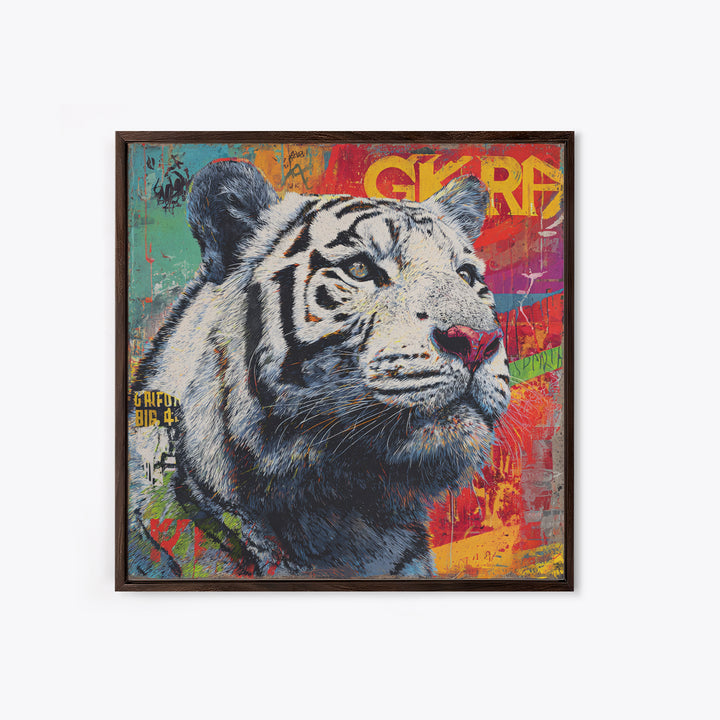 Urban Tiger Portrait Framed Canvas Print, Graffiti Art, Canvas Art, Living Room Decor, Fine Art, Street, Above Bed Decor, GRF-1x1-27