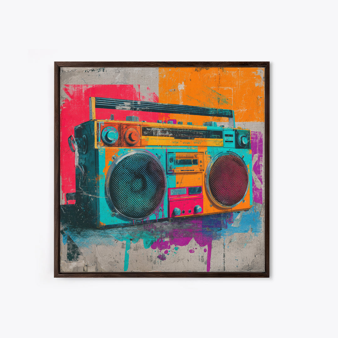 Boombox and Cassette Tape Framed Canvas Print, Graffiti Art, Gallery Decor, Living Room Decor, Fine Art, Street, Wall Art, GRF-1x1-38