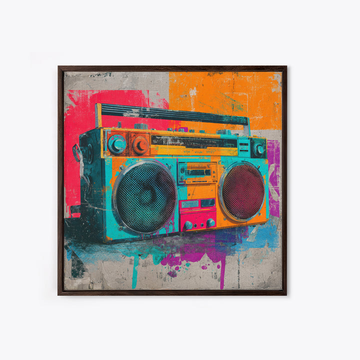 Boombox and Cassette Tape Framed Canvas Print, Graffiti Art, Gallery Decor, Living Room Decor, Fine Art, Street, Wall Art, GRF-1x1-38