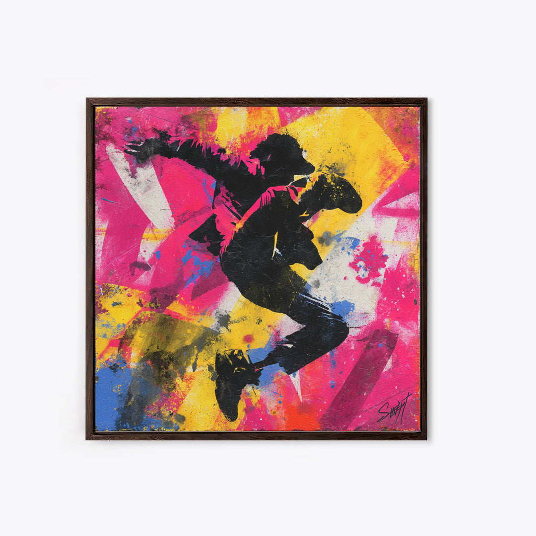 Breakdancer Silhouette over Bright Paint Splashes Canvas Print, Graffiti Art, Graffiti, Living Room Decor, Fine Art, Street, GRF-1x1-50