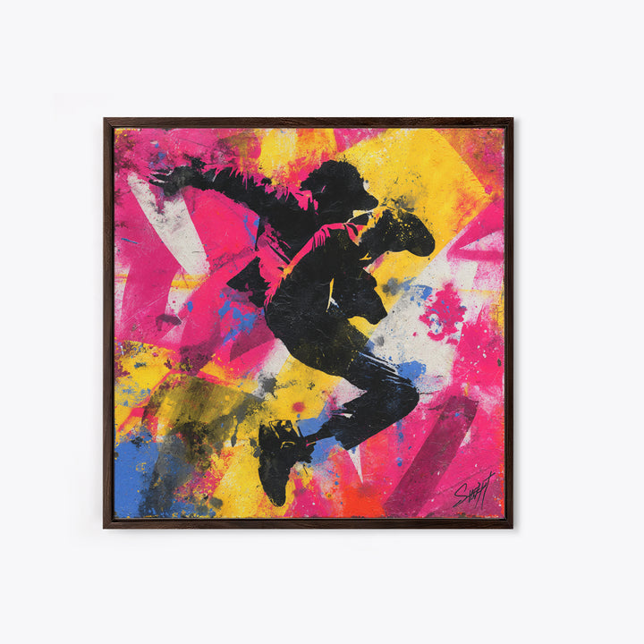 Breakdancer Silhouette over Bright Paint Splashes Canvas Print, Graffiti Art, Graffiti, Living Room Decor, Fine Art, Street, GRF-1x1-50