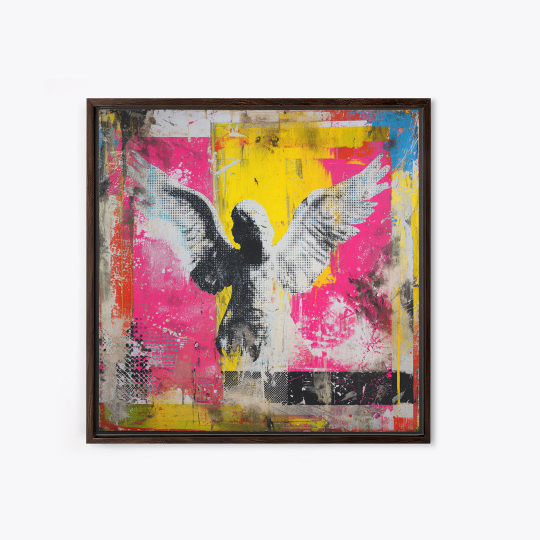 Spray Painted Angel Wings Framed Canvas Print, Graffiti Art, Mid Century Modern, Living Room Decor, Fine Art, Street, GRF-1x1-56