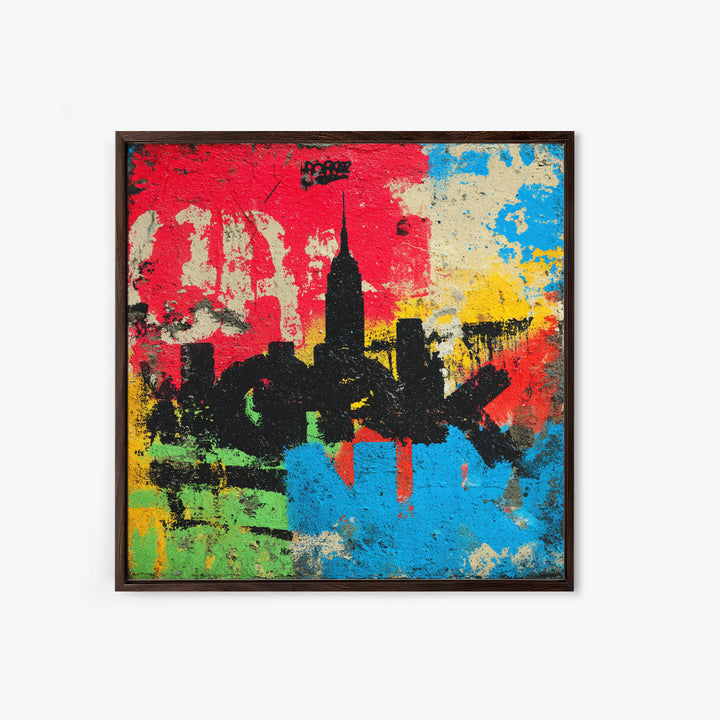 Paint Drips Forming a Skyline Silhouette Framed Canvas Print, Graffiti Art, Boho Decor, Living Room Decor, Fine Art, Street, GRF-1x1-61