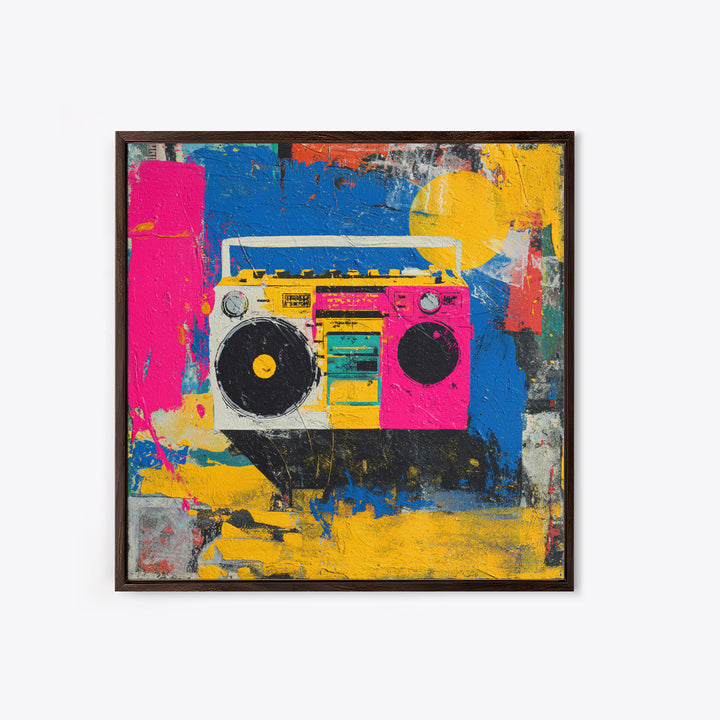Boombox and Cassette Tape Framed Canvas Print, Graffiti Art, Gallery Decor, Living Room Decor, Fine Art, Street, Wall Art, GRF-1x1-62