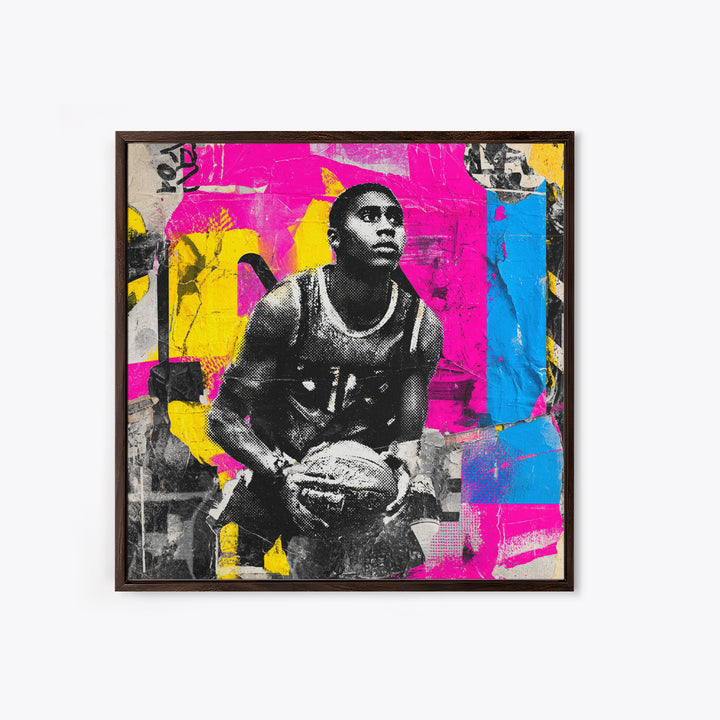 Basketball Player in Street Mural Energy Framed Canvas Print, Graffiti Art, 3d Wall Art, Living Room Decor, Fine Art, Street, GRF-1x1-68