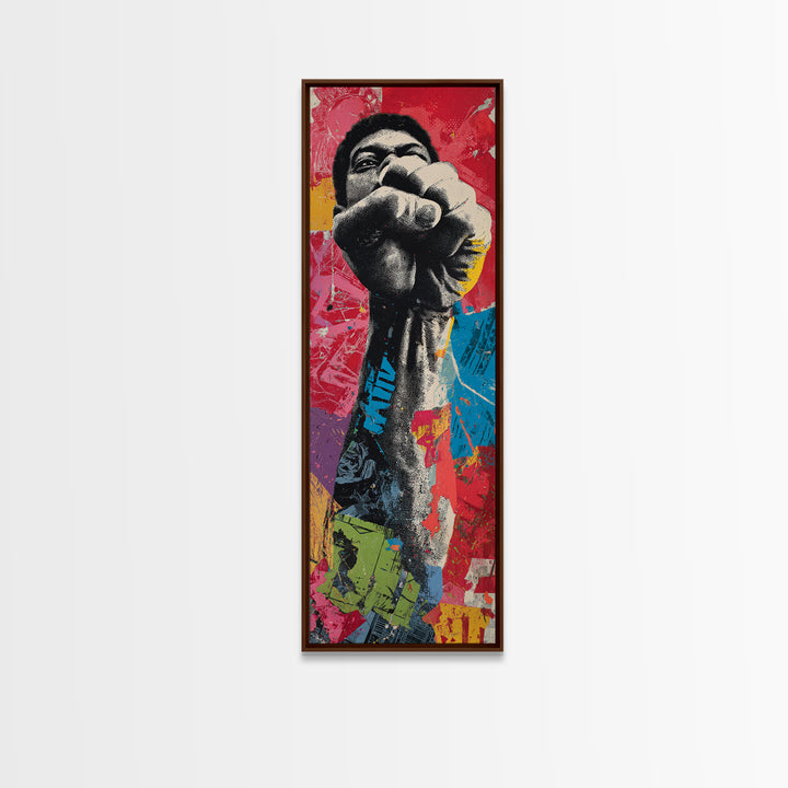Comic Style Fist with Paint Burst Framed Canvas Print, Graffiti Art, Canvas Print, Living Room Decor, Oil Painting, Street, GRF-1x3-30